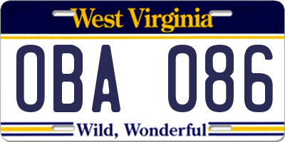 WV license plate OBA086