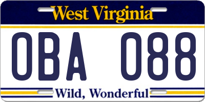 WV license plate OBA088