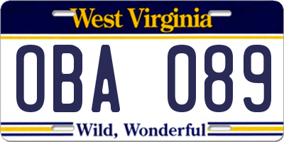 WV license plate OBA089