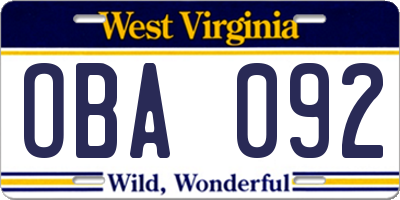 WV license plate OBA092