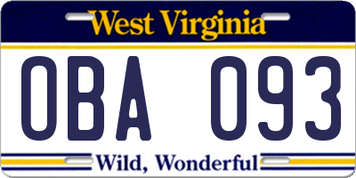 WV license plate OBA093