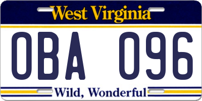 WV license plate OBA096