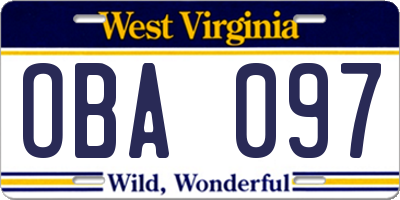 WV license plate OBA097