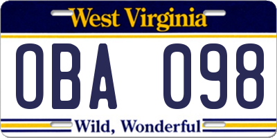 WV license plate OBA098