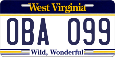 WV license plate OBA099
