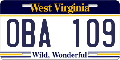 WV license plate OBA109