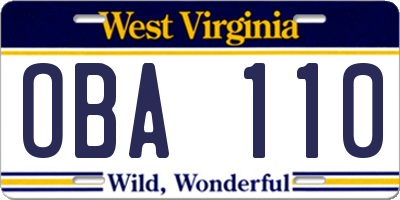 WV license plate OBA110