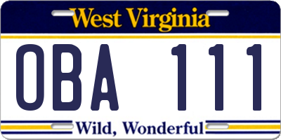 WV license plate OBA111