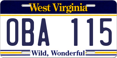 WV license plate OBA115