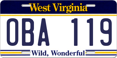 WV license plate OBA119