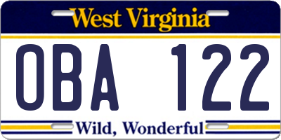 WV license plate OBA122