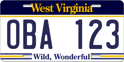 WV license plate OBA123