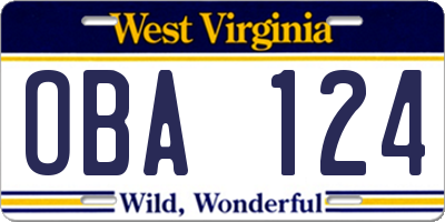 WV license plate OBA124