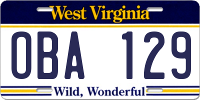 WV license plate OBA129