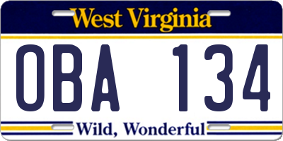 WV license plate OBA134