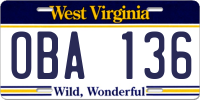 WV license plate OBA136