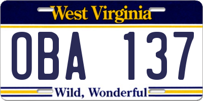 WV license plate OBA137