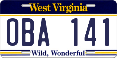 WV license plate OBA141