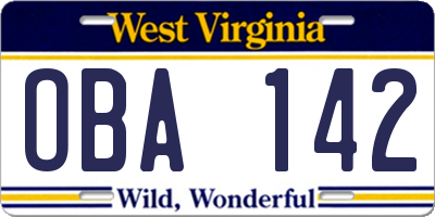 WV license plate OBA142