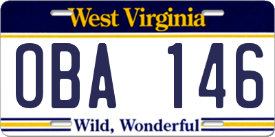 WV license plate OBA146
