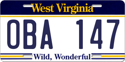 WV license plate OBA147