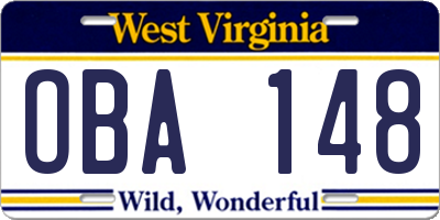 WV license plate OBA148