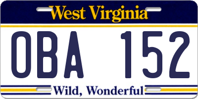 WV license plate OBA152