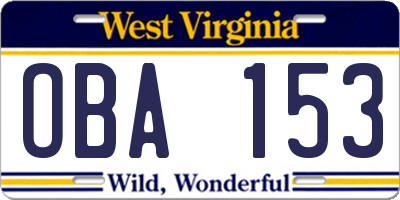 WV license plate OBA153