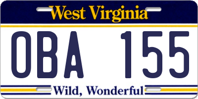 WV license plate OBA155