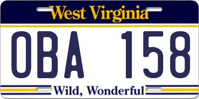 WV license plate OBA158