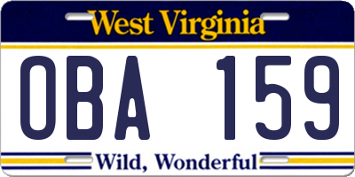 WV license plate OBA159
