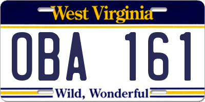 WV license plate OBA161
