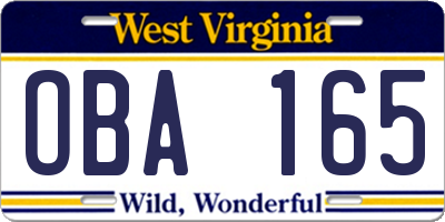 WV license plate OBA165