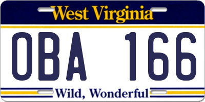 WV license plate OBA166