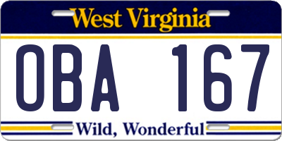 WV license plate OBA167