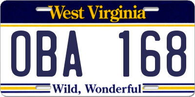 WV license plate OBA168