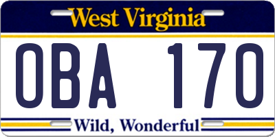 WV license plate OBA170