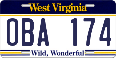 WV license plate OBA174
