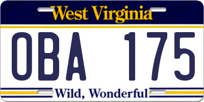 WV license plate OBA175