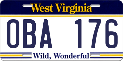 WV license plate OBA176