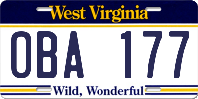 WV license plate OBA177