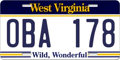 WV license plate OBA178