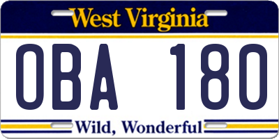 WV license plate OBA180