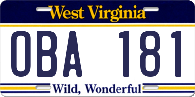 WV license plate OBA181