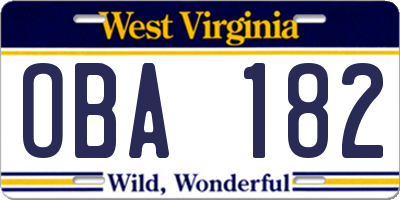 WV license plate OBA182