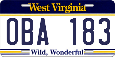WV license plate OBA183