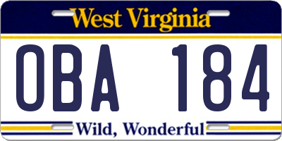 WV license plate OBA184