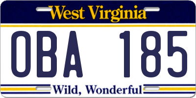 WV license plate OBA185