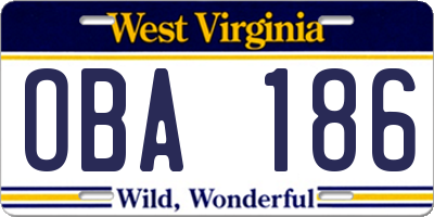 WV license plate OBA186
