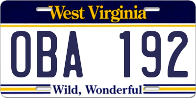 WV license plate OBA192